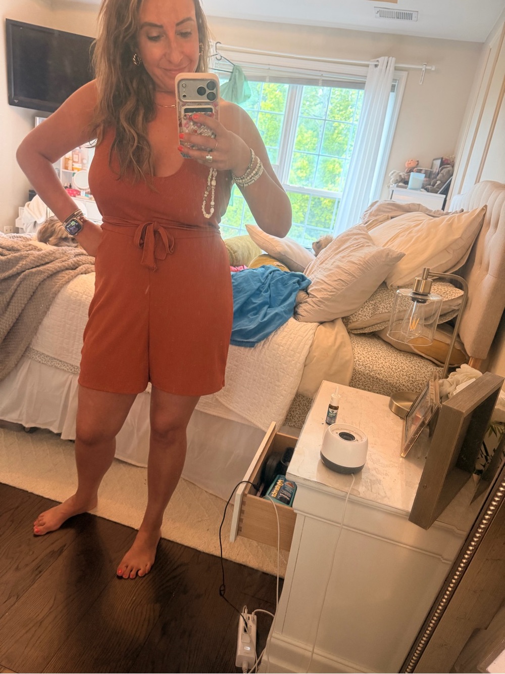 Pretty little thing Rust Sleeveless Tie-Waist Romper